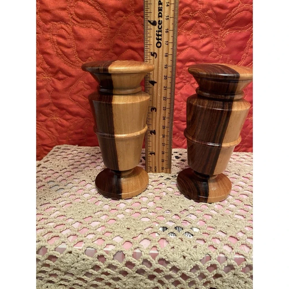 Brown Two tone Wooden Salt/Pepper Shakers) Boho Farmhouse Cottagecore Decor Nice